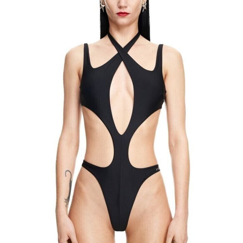NEW - Mugler x H&M Halterneck Cut-out Swimsuit black size US 4